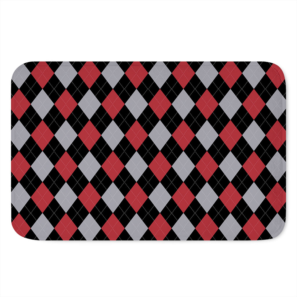 Black Red And Grey Argyle Pattern Print Indoor Door Mat