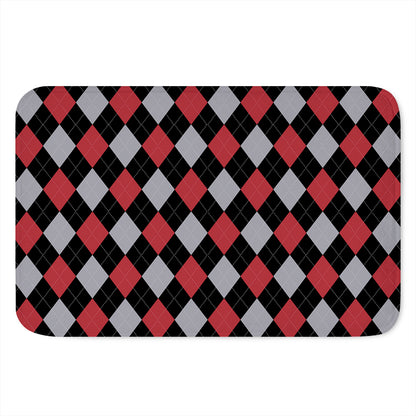 Black Red And Grey Argyle Pattern Print Indoor Door Mat