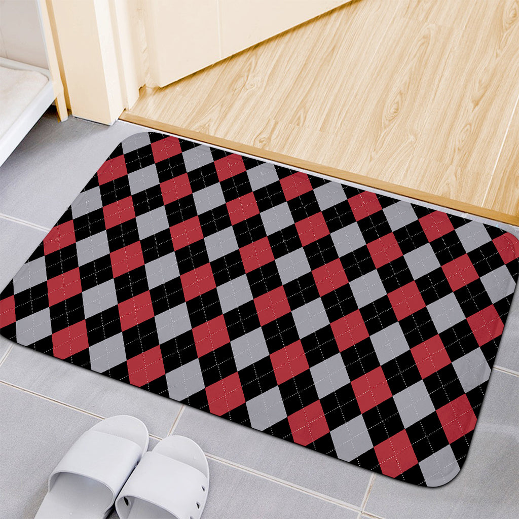 Black Red And Grey Argyle Pattern Print Indoor Door Mat