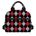 Black Red And Grey Argyle Pattern Print Insulated Lunch Bag