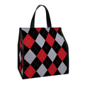 Black Red And Grey Argyle Pattern Print Insulated Lunch Tote