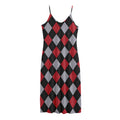 Black Red And Grey Argyle Pattern Print Jersey Midi Cami Dress