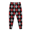 Black Red And Grey Argyle Pattern Print Jogger Pants