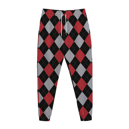 Black Red And Grey Argyle Pattern Print Jogger Pants