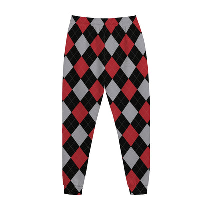 Black Red And Grey Argyle Pattern Print Jogger Pants