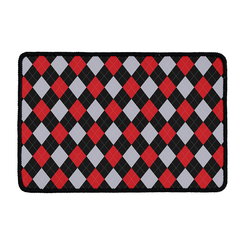 Black Red And Grey Argyle Pattern Print Kitchen Mat