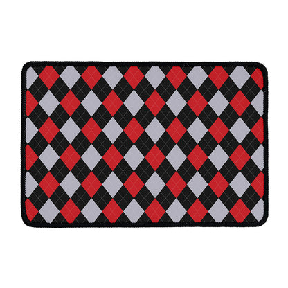 Black Red And Grey Argyle Pattern Print Kitchen Mat