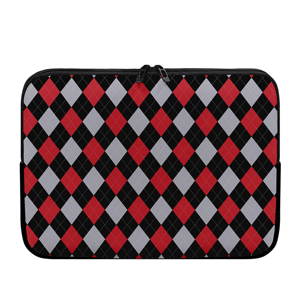 Black Red And Grey Argyle Pattern Print Laptop Sleeve