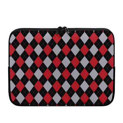 Black Red And Grey Argyle Pattern Print Laptop Sleeve