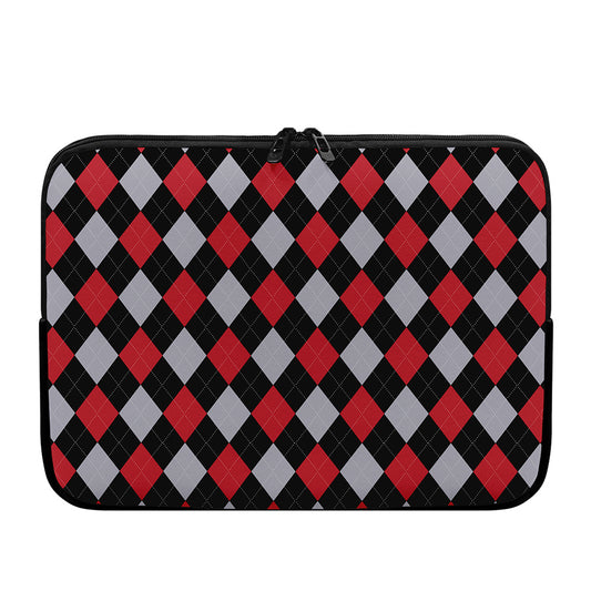 Black Red And Grey Argyle Pattern Print Laptop Sleeve