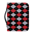 Black Red And Grey Argyle Pattern Print Leather Bible Cover