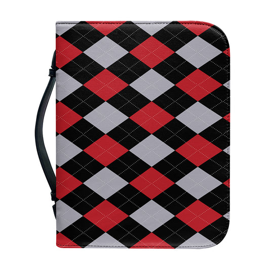Black Red And Grey Argyle Pattern Print Leather Bible Cover