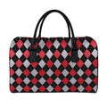 Black Red And Grey Argyle Pattern Print Leather Duffel Bag