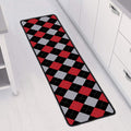 Black Red And Grey Argyle Pattern Print Long Kitchen Mat