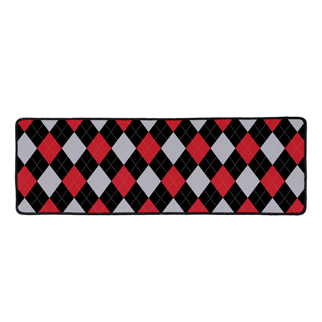 Black Red And Grey Argyle Pattern Print Long Kitchen Mat