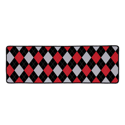 Black Red And Grey Argyle Pattern Print Long Kitchen Mat