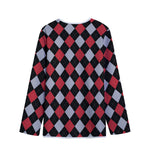 Black Red And Grey Argyle Pattern Print Long Sleeve Short Coat