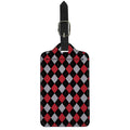 Black Red And Grey Argyle Pattern Print Luggage Tag