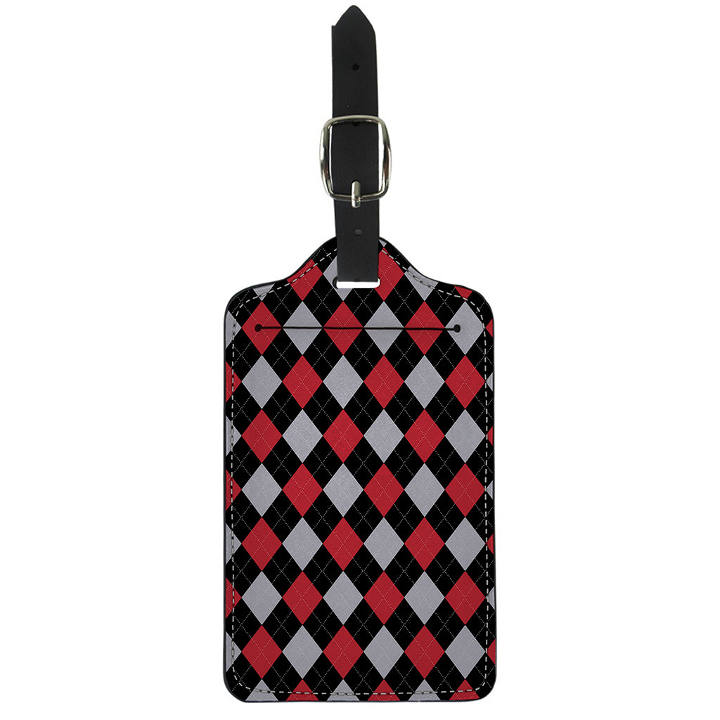 Black Red And Grey Argyle Pattern Print Luggage Tag
