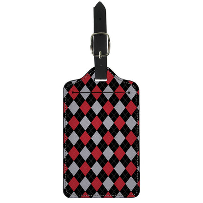 Black Red And Grey Argyle Pattern Print Luggage Tag