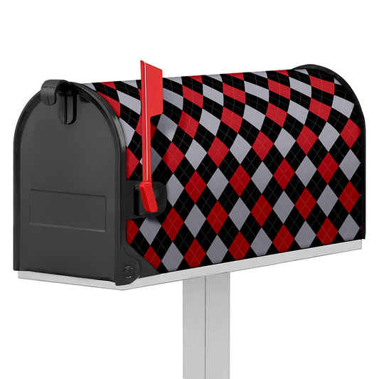 Black Red And Grey Argyle Pattern Print Mailbox Cover