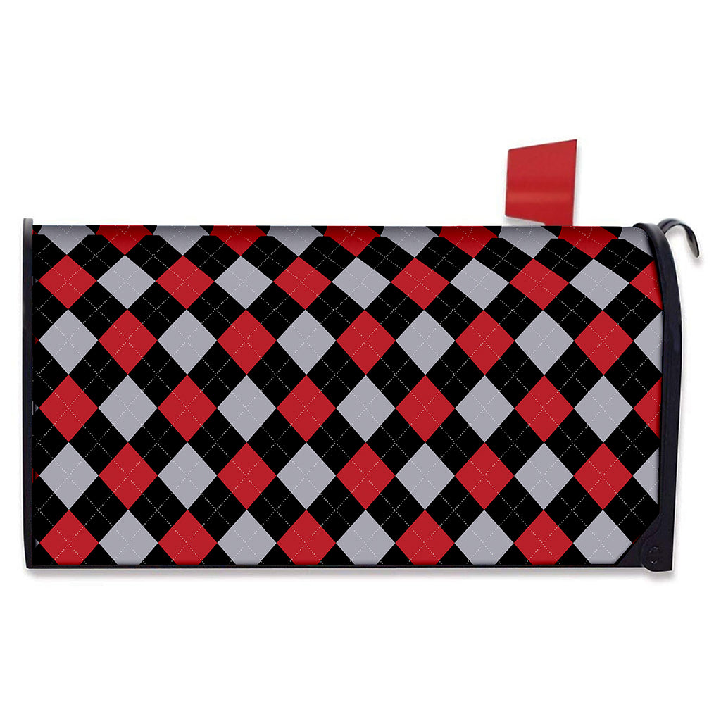 Black Red And Grey Argyle Pattern Print Mailbox Cover