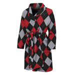 Black Red And Grey Argyle Pattern Print Men's Bathrobe
