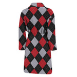 Black Red And Grey Argyle Pattern Print Men's Bathrobe