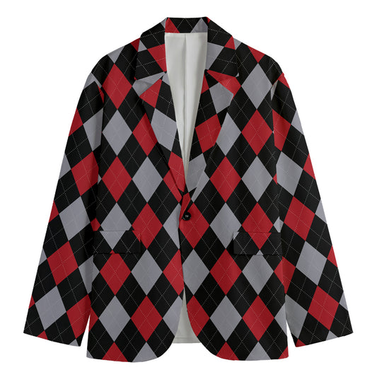 Black Red And Grey Argyle Pattern Print Men's Blazer