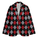 Black Red And Grey Argyle Pattern Print Men's Blazer