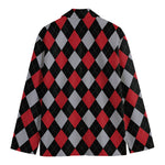 Black Red And Grey Argyle Pattern Print Men's Blazer