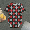 Black Red And Grey Argyle Pattern Print Men's Bodysuit