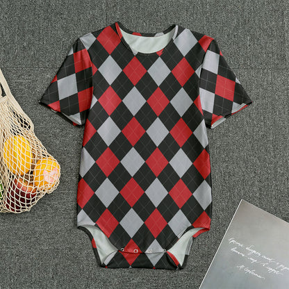 Black Red And Grey Argyle Pattern Print Men's Bodysuit