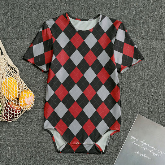 Black Red And Grey Argyle Pattern Print Men's Bodysuit