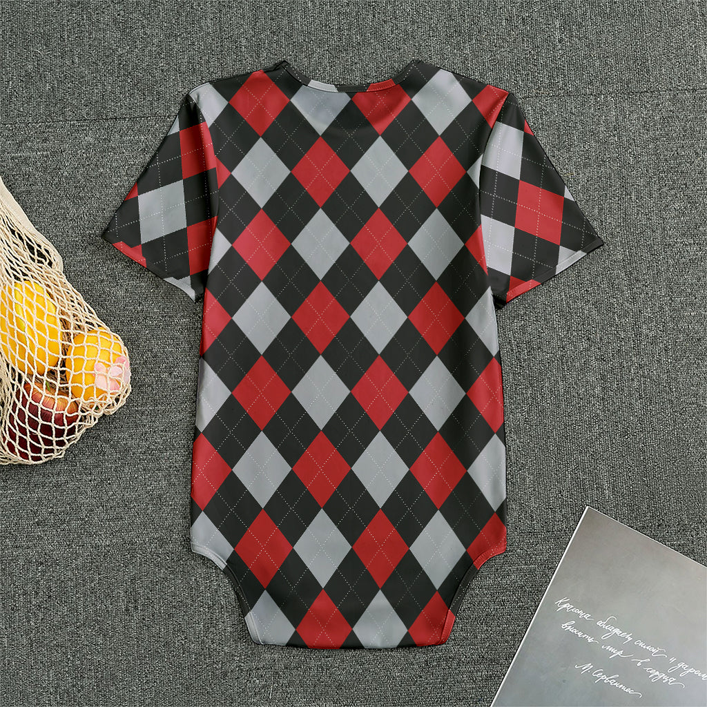 Black Red And Grey Argyle Pattern Print Men's Bodysuit