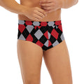 Black Red And Grey Argyle Pattern Print Men's Briefs