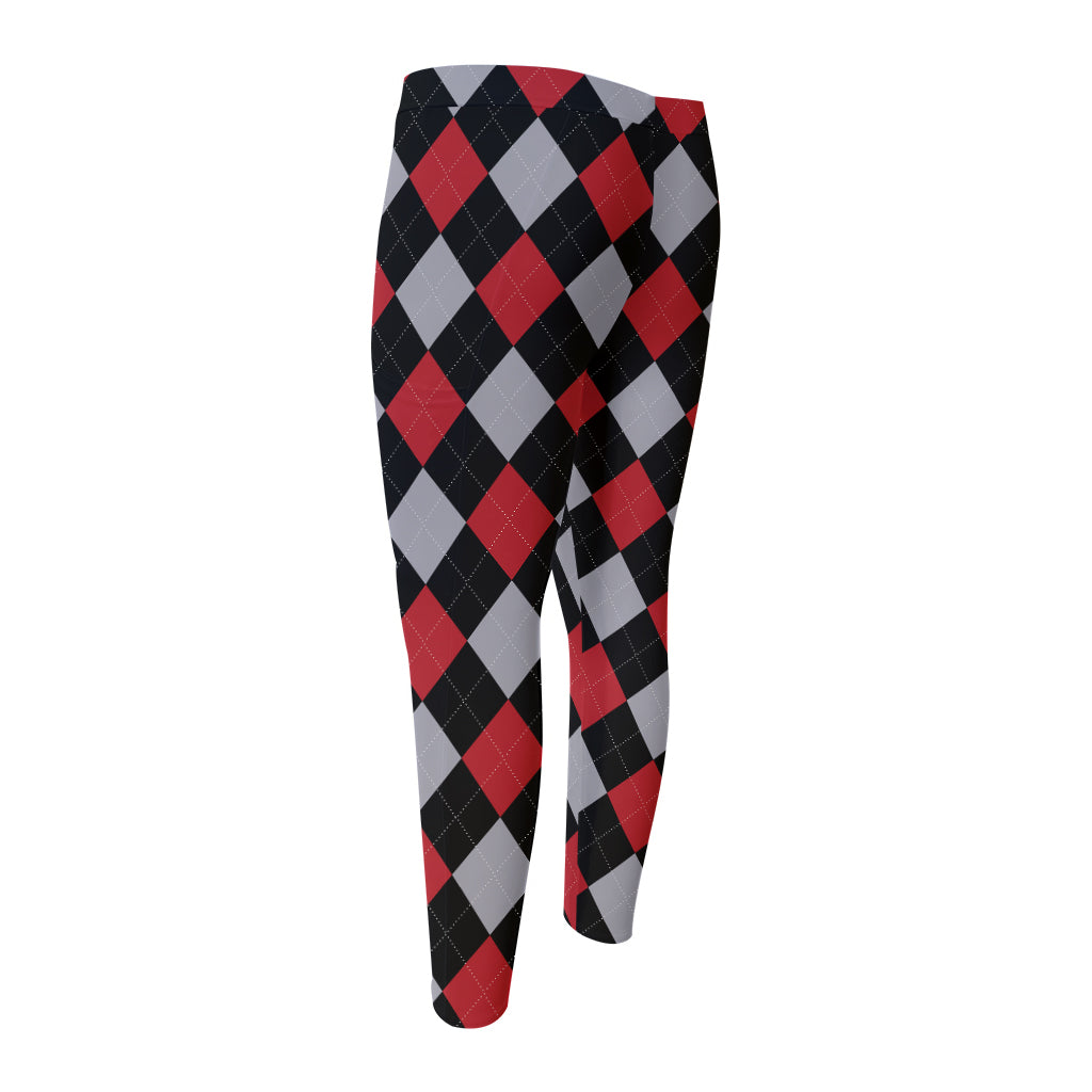 Black Red And Grey Argyle Pattern Print Men's Compression Pants