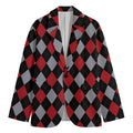 Black Red And Grey Argyle Pattern Print Men's Cotton Blazer