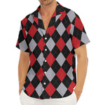 Black Red And Grey Argyle Pattern Print Men's Deep V-Neck Shirt