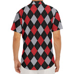 Black Red And Grey Argyle Pattern Print Men's Deep V-Neck Shirt