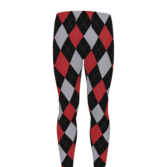 Black Red And Grey Argyle Pattern Print Men's leggings