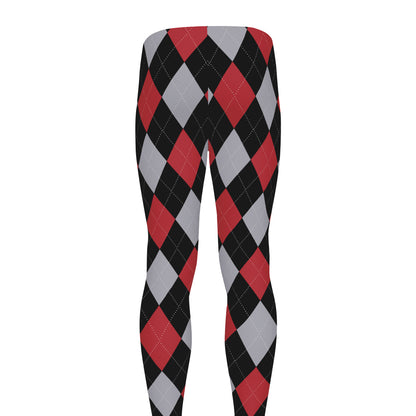 Black Red And Grey Argyle Pattern Print Men's leggings