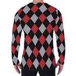 Black Red And Grey Argyle Pattern Print Men's Long Sleeve T-Shirt