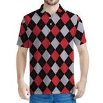 Black Red And Grey Argyle Pattern Print Men's Polo Shirt