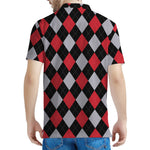 Black Red And Grey Argyle Pattern Print Men's Polo Shirt