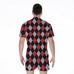 Black Red And Grey Argyle Pattern Print Men's Rompers