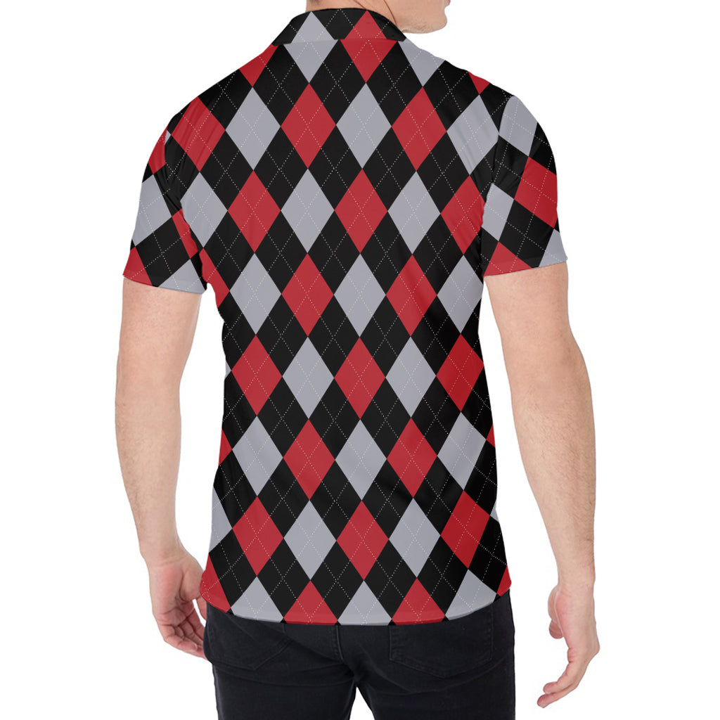 Black Red And Grey Argyle Pattern Print Men's Shirt