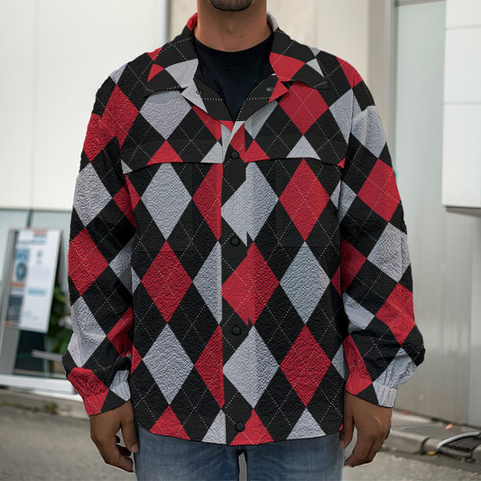 Black Red And Grey Argyle Pattern Print Men's Shirt Jacket