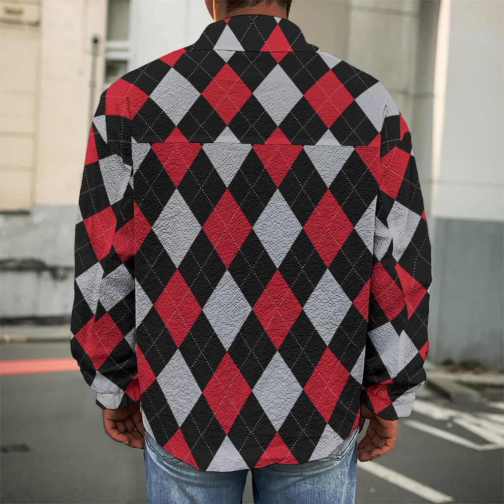 Black Red And Grey Argyle Pattern Print Men's Shirt Jacket