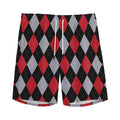 Black Red And Grey Argyle Pattern Print Men's Athletic Shorts